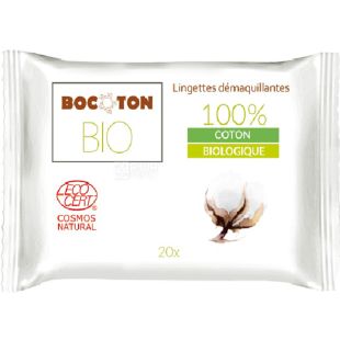 Bocoton, Bio, 20 шт., Влажные салфетки для снятия макияжа, органические