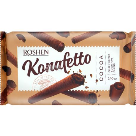 Roshen, 140 g, Cocoa-flavored Waffle Tubes, Konafetto