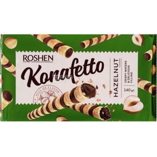 Roshen Konafetto, 140 г, Рошен Конафетто, Вафельні трубочки з горіховою начинкою