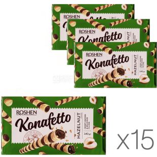 Roshen, Konafetto, Упаковка 15 шт. х 140 г, Рошен, Вафельні трубочки з горіховою начинкою