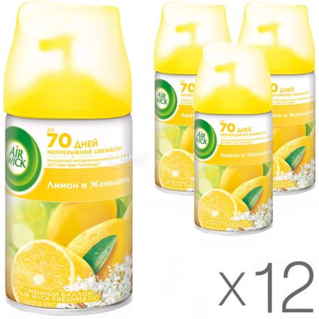 Air Wick, 250 ml, Pack of 12, Air Vick Air Freshener, Lemon and Ginseng, Removable Bottle
