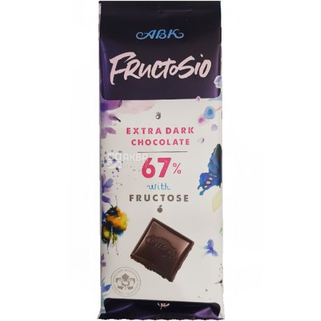 АВК, Fructosio, 90 г, Шоколад екстрачорний, без цукру, 67%