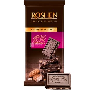 Roshen, 85 г, Рошен, Шоколад чорний з солоним мигдалем
