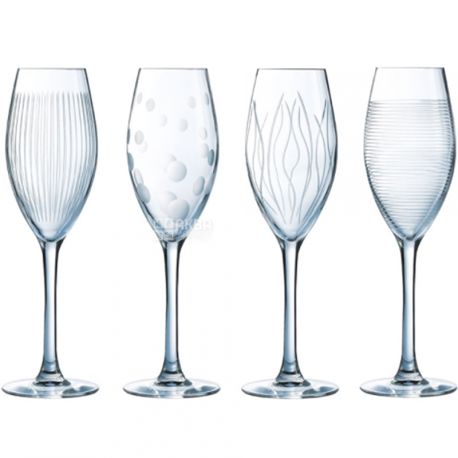 Eclat Illumination, 240 ml х 4 pcs, Set of glasses, for champagne, crystal glass