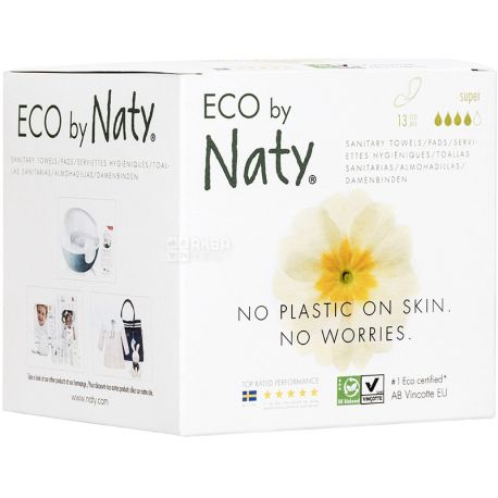 Eco by Naty, Великі, 12 шт., Гігієнічні прокладки, 4 краплі