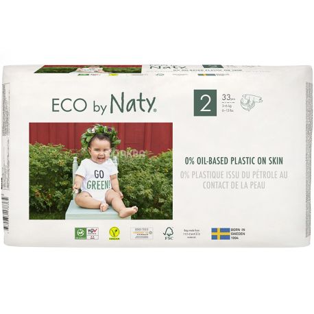 Eco by Naty, 33 шт., Підгузки Еко бай Наті, органічні, Розмір 2, 3-6 кг