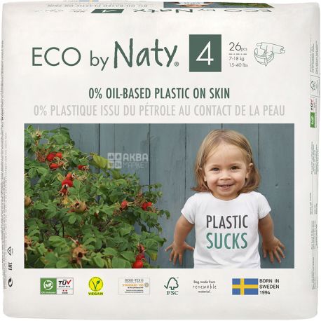 Eco by Naty, 26 шт., Подгузники Эко бай Нати, органические, Размер 4, 7-18 кг