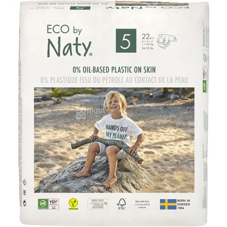 Eco by Naty, 22 шт., Подгузники Эко бай Нати, органические, размер 5, 11-25 кг