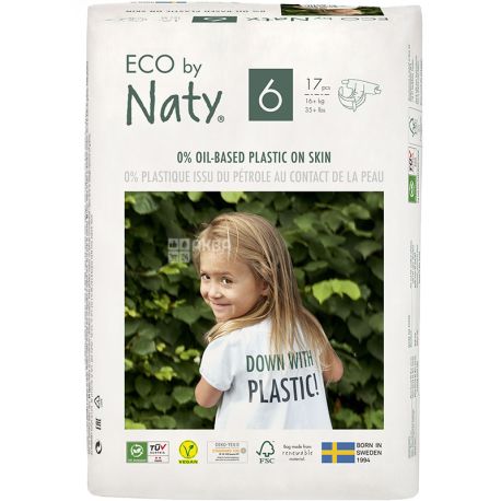 Eco by Naty, 17 шт., Підгузки Еко бай Наті, органічні, розмір 6, 16+ кг