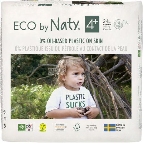 Eco by Naty, 42 шт., Підгузки Еко бай Наті, органічні, розмір 4EU+, 9-20 кг