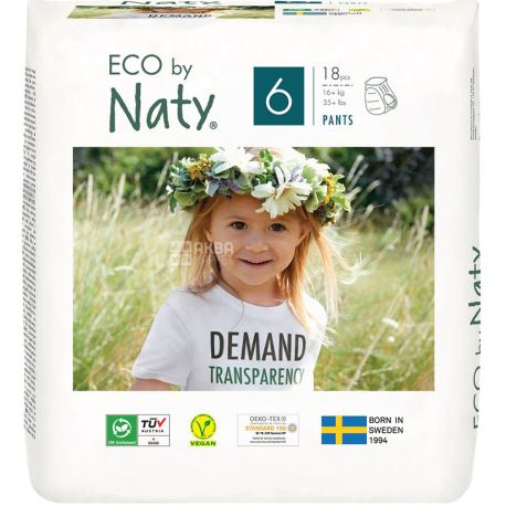 Eco by Naty, 18 pcs., Diapers-panties, organic, size 6ML, 16+ kg