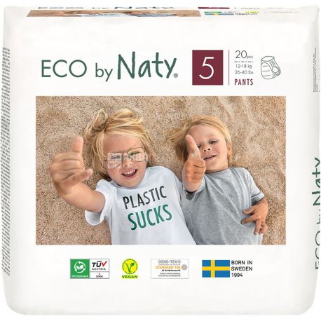 Eco by Naty, 20 шт., Підгузки-трусики Еко бай Наті, органічні, розмір 5ML, 12-18 кг