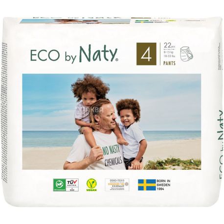 Eco by Naty, 22 шт., Подгузники-трусики Эко бай Нати, органические, размер 4ML, 8-15 кг
