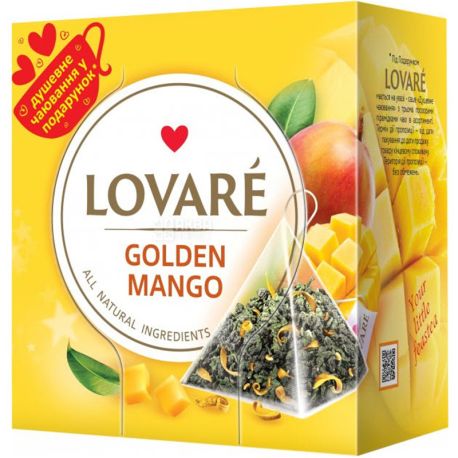 Lovare, Golden Mango, 15 пак. х 2 г, Чай Ловаре, Золотой манго, зеленый