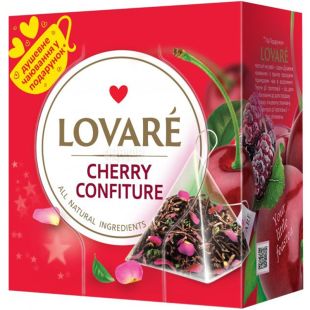 Lovare, Cherry Confiture, 15 пак х 2 г, Чай Ловара, Вишневий конфітюр, чорний і зелений 