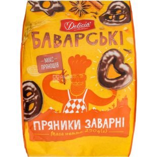 Delicia, 250 г, Пряники Баварские в шоколадной глазури, микс пряностей