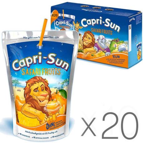 Capri-Sun, Safari Fruits, Упаковка 20 шт. по 200 мл, Сок фруктовый