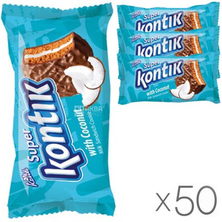 Konti, Super-Kontik, 90 g, package of 50 pieces, Sandwich cookies, Coconut