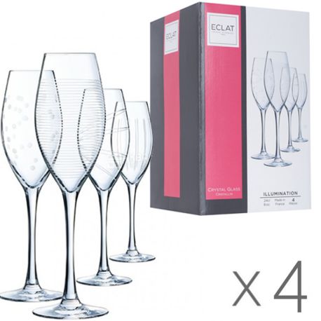 Eclat Illumination, 240 ml х 4 pcs, Set of glasses, for champagne, crystal glass