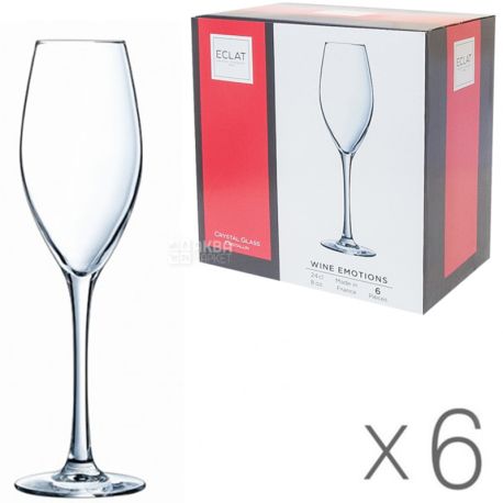Eclat Wine Emotions, 240 ml x 6 pcs, Set of glasses, for champagne, crystal glass