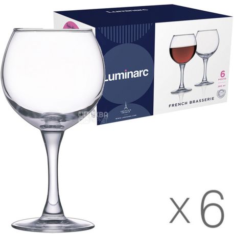 Luminarc, French Brasserie, 6 шт. х 280 мл, Люмінарк, Набір келихів для червоного вина, скло