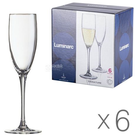 Luminarc, Signature, 6 шт. х 170 мл, Люмінарк, Набір келихів для шампанського, скло