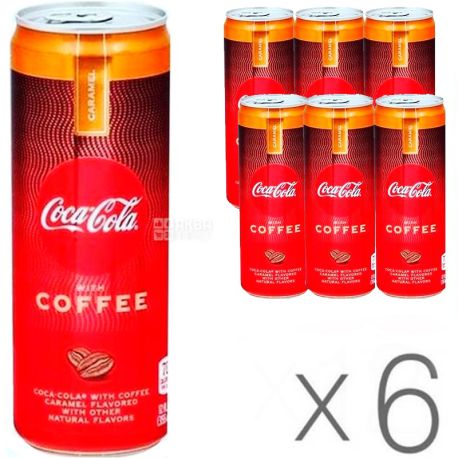 Coca-Cola Zero Coffee Caramel, 0,25 л, Упаковка 6 шт., Кока-кола Зеро з екстрактом кави та карамеллю