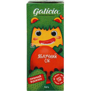 Galicia, 0,2 л, Сік натуральний Яблучний Галіція, без цукру, з трубочкою