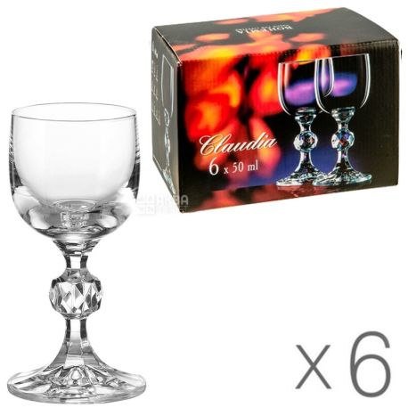 Bohemia Claudia, 50 ml x 6 amount, Set of glasses, for liqueur, glass, transparent