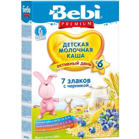 Bebi Premium, 200 г, Беби Премиум, Молочная каша 7 злаков с 6 месяцев, с черникой