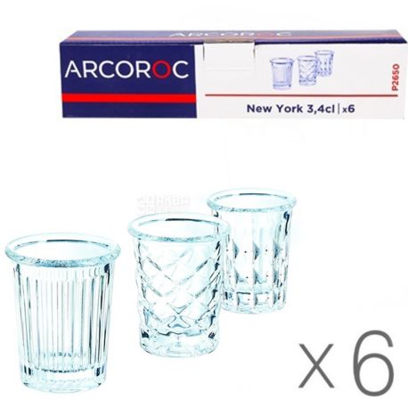 Arcoroc New York, 6 шт х 34 мл, Набор стопок, стекло, ассорти