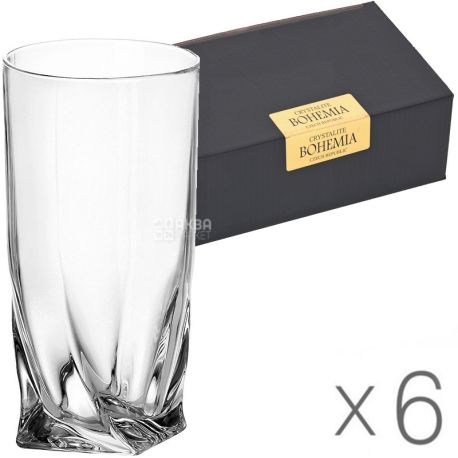 Bohemia Quadro, 350 ml x 6 pcs, Set of glasses, glass, transparent