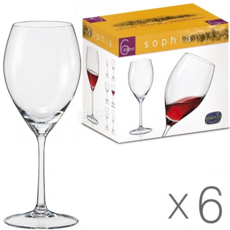 Bohemia Sophia, 490 ml х 6 pcs, Set of glasses, for wine, glass, transparent