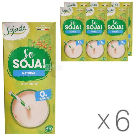 Sojade Soya Natural Organic, 1 л, Упаковка 6 шт., Сояде, Соевое молоко, органическое, без сахара, соли и лактозы