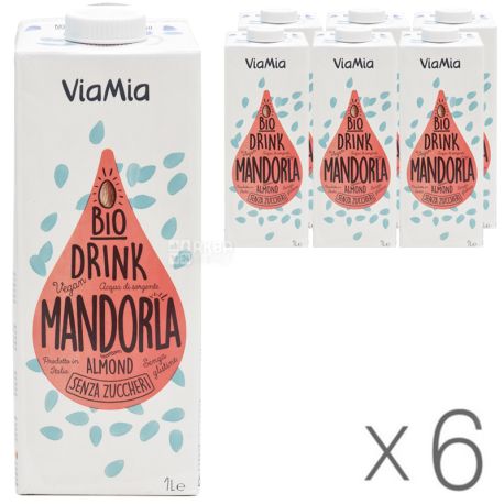 ViaMia, Bio Drink, Almond, 1 L, Pack of 6 pcs, ViaMia, Organic almond drink, sugar and gluten free