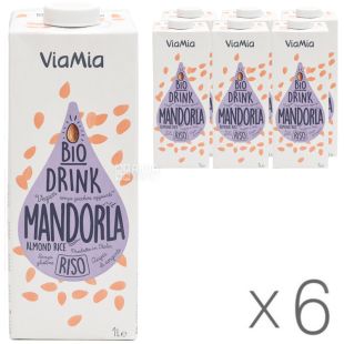 ViaMia, Bio Drink, Rice Almond, 1л, Упаковка 6 шт., ВіаМіа, Напій рисовий з мигдалем, органічний, без цукру і глютену