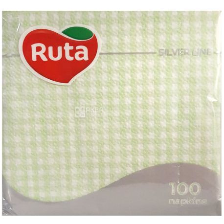 Ruta, 100 шт., Салфетки столовые Рута, однослойные, 24x24см, зеленые 
