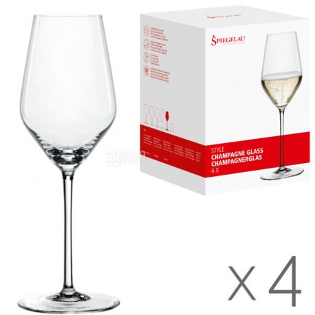 Spiegelau, Style, 4 шт., Набор бокалов для шампанского, хрустальное стекло, 0,310 л 