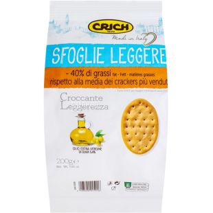 Crich Sfoglie Leggere, 200 г, Крич, Печенье крекер Леггер, с оливковым маслом