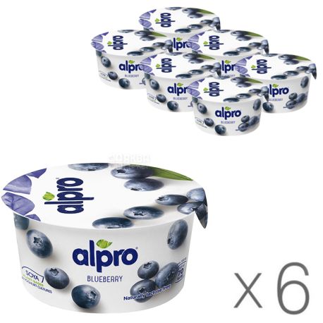 Alpro, Blueberry, упаковка 6 шт., по 150 г, Алпро, Соєвий йогурт з чорницею, 3%
