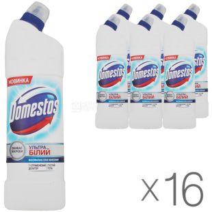 Domestos, 1 л, Упаковка 16 шт., Засіб для чищення унітазу, Ультра білий Доместос
