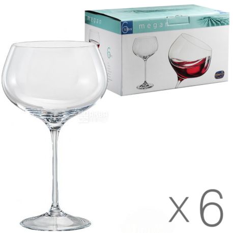 Bohemia Megan, 500 ml х 6 pcs, Set of glasses, for wine, glass, transparent