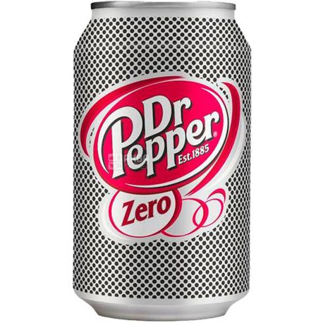 Dr Pepper, Zero 0,33 л, Напиток безалкогольныЙ, сильногазированный, без сахара, ж/б