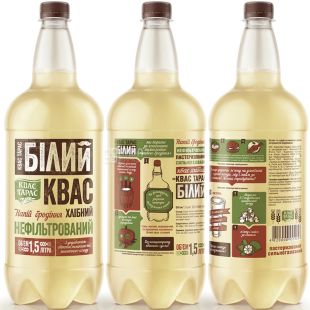 Квас Тарас, 1,5 л, Квас хлібний, білий, нефільтрований, ПЕТ