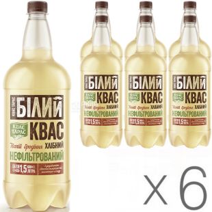 Квас Тарас, Упаковка 6 шт. х 1,5 л, Квас хлібний, білий, нефільтрований
