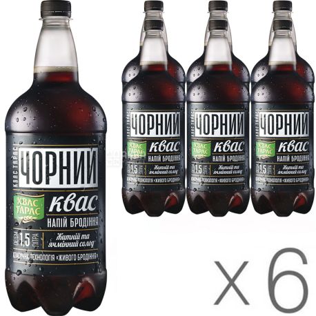 Квас Тарас, Упаковка 6 шт. х 1,5 л, Квас хлебный, черный, натуральный