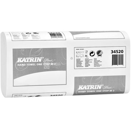 Katrin Plus,160 аркушів, Паперові рушники Катрін, 2-шарові, W -складання, білі, 24х24 см