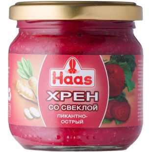 Haas, Хрен с красной свеклой, пикантно-острый, 200 г
