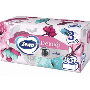 Zewa Deluxе, 90 шт., Салфетки универсальные Зева Делюкс, 3-х слойные, 20х21 см, в ассортименте