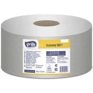 Grite Jumbo Economy, 1 рул., Туалетная макулатурная бумага Грите, однослойная, 180 м, 947 отрывов, 90х190 мм, на втулке